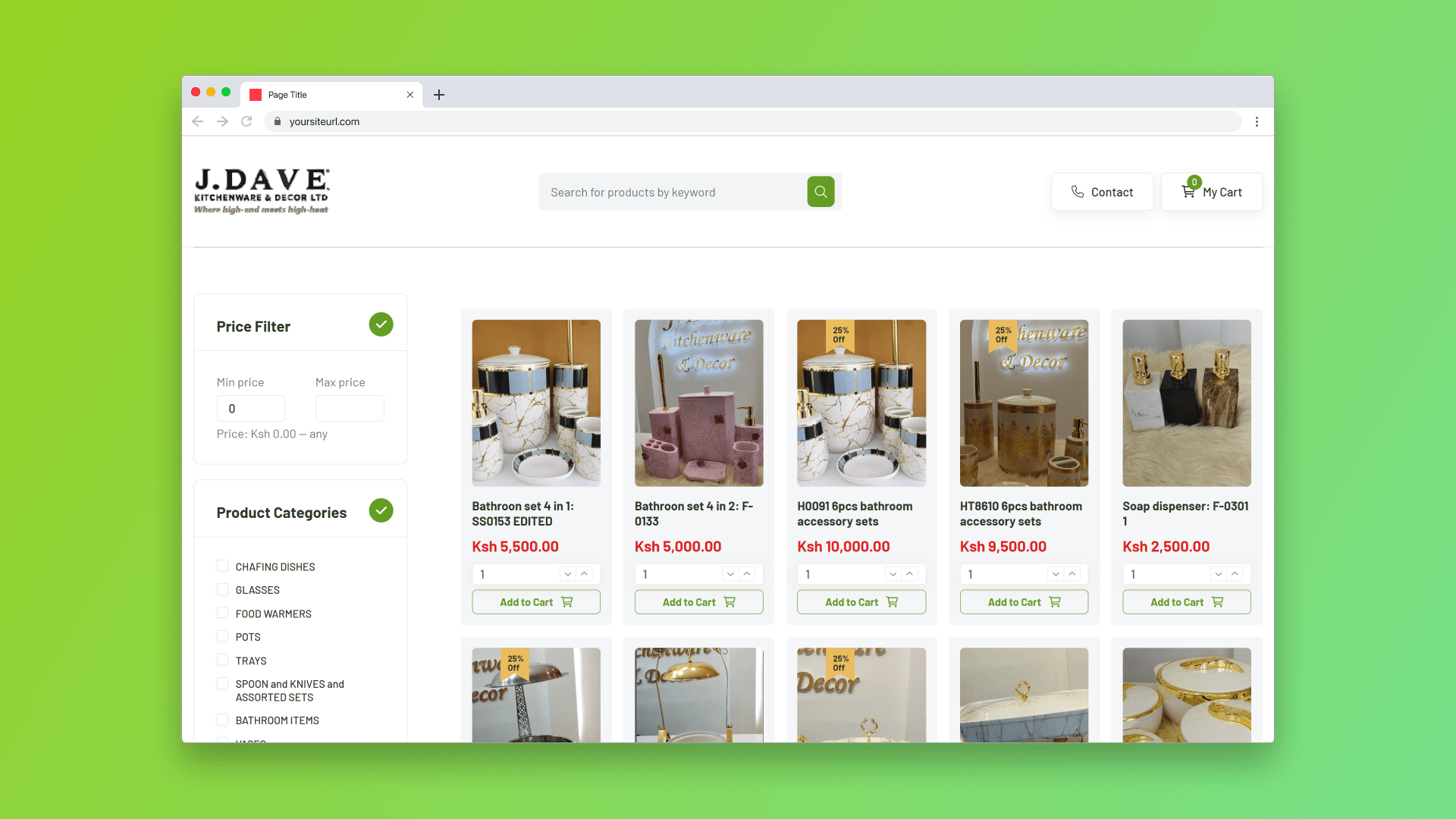 JDave Kitchenware e-commerce website